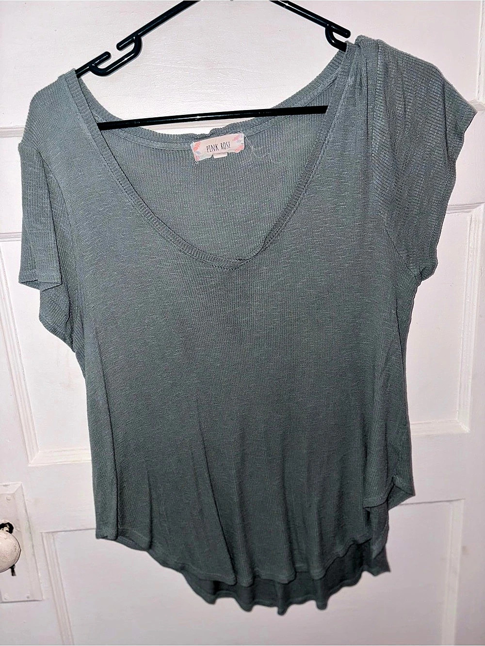 Pink Rose Green Short Sleeve Top